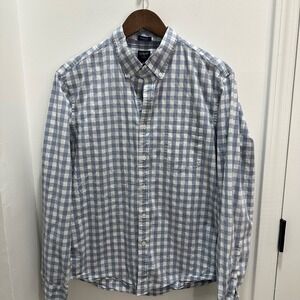 J Crew Flex Slim Fit Blue Gingham Button Down Shirt Men's Size Large